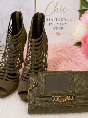 🫒Olive Green Heel   & New Clutch Set Bundle – Chic Coordinated Look